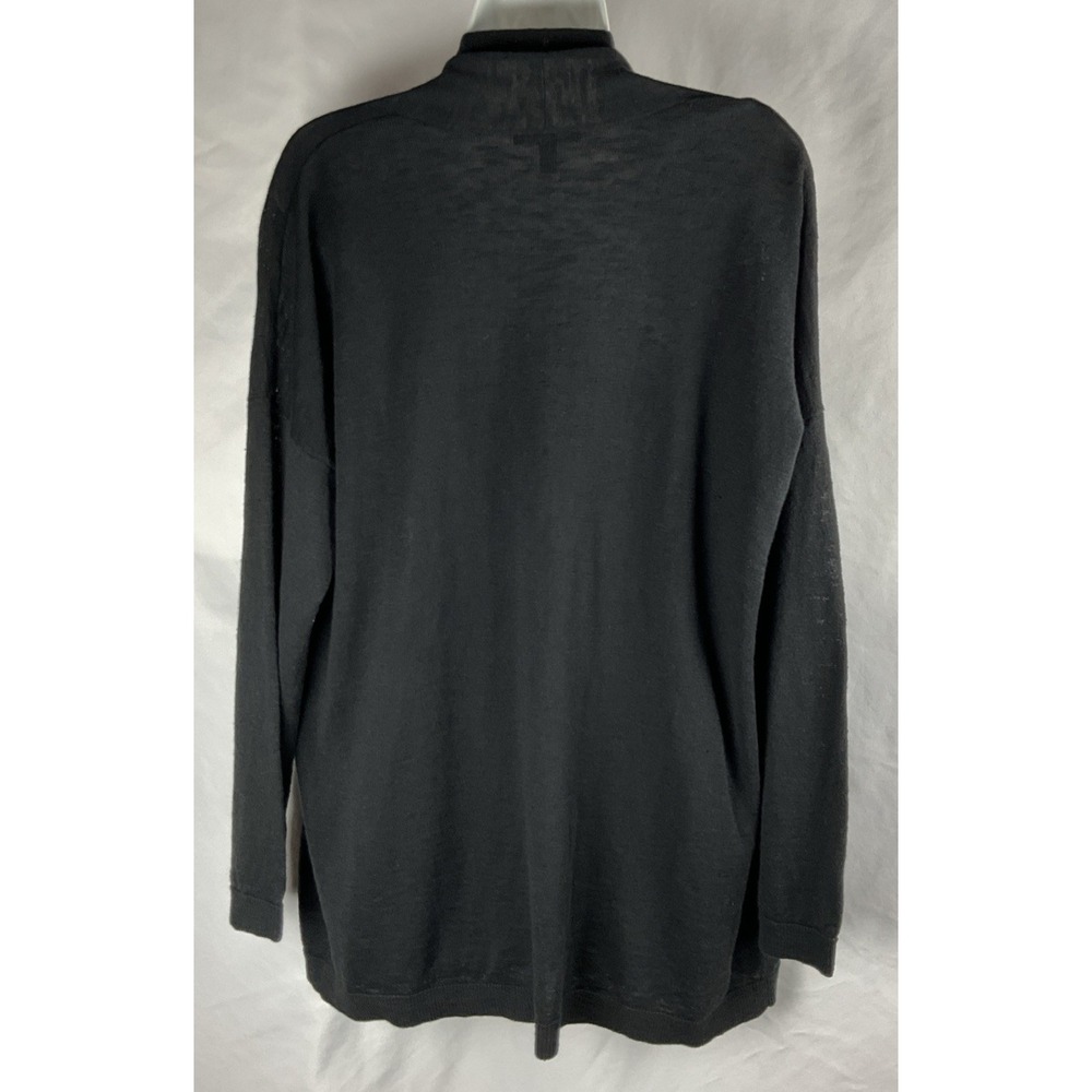 Eileen Fisher Size LP Organic Linen Cotton Black Open Front Cardigan Pockets - Picture 2 of 10